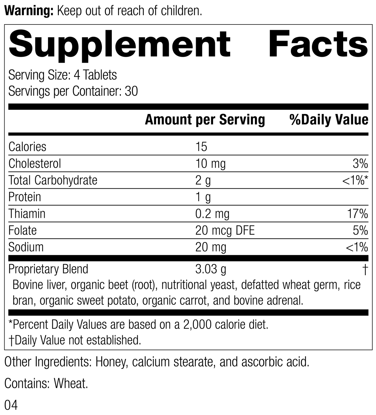 Cataplex® B-Core 120 Tablets Rev 04 Supplement Facts
