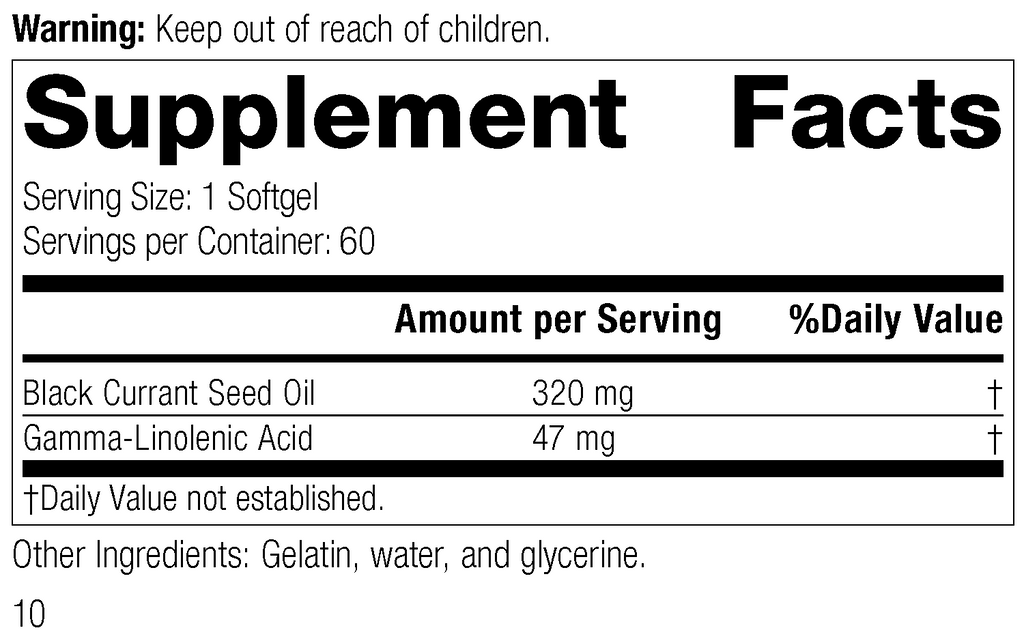 Black Currant Seed Oil, 60 Softgels, Rev 10 Supplement Facts