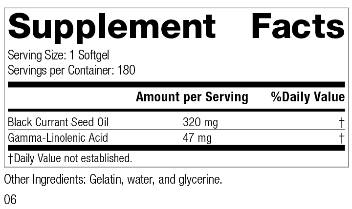Black Currant Seed Oil, 180 Softgels, Rev 06, Supplement Facts