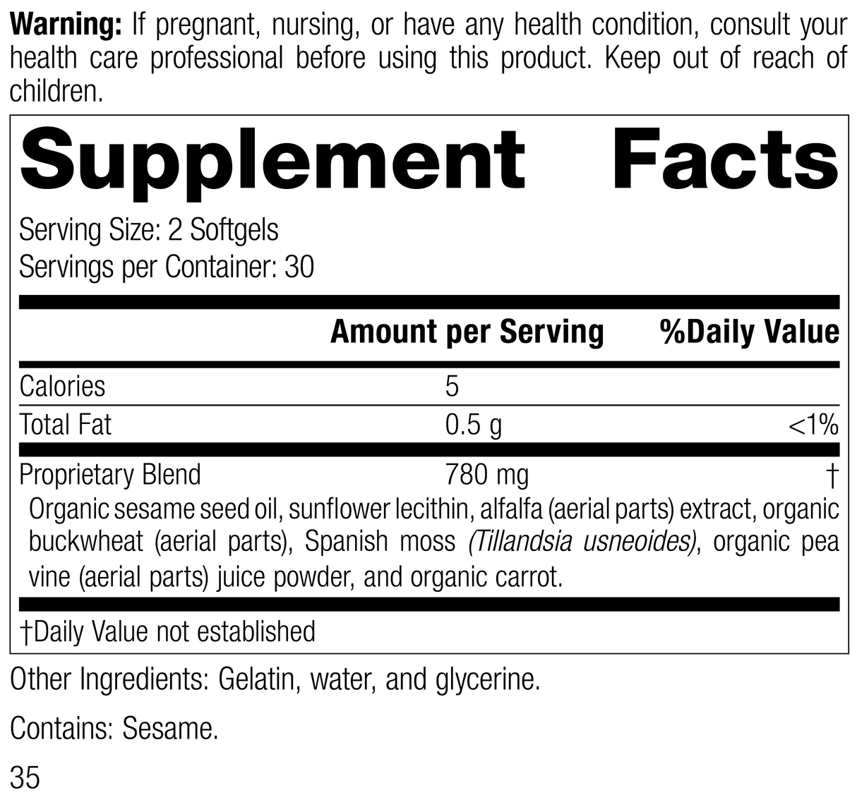 Chlorophyll Complex™, 60 Softgels, Rev 33, Supplement Facts