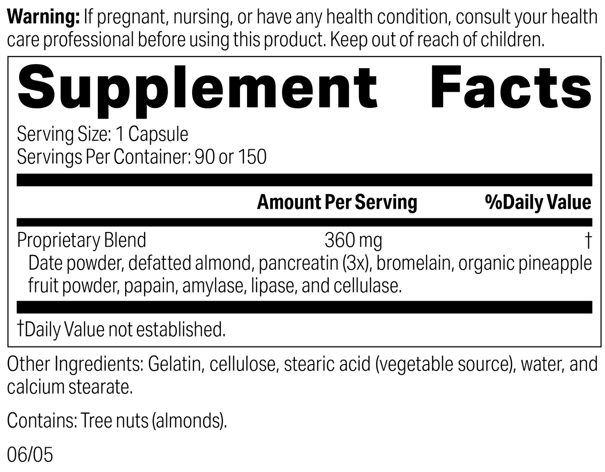 5685 Multizyme R02 Supplement Facts