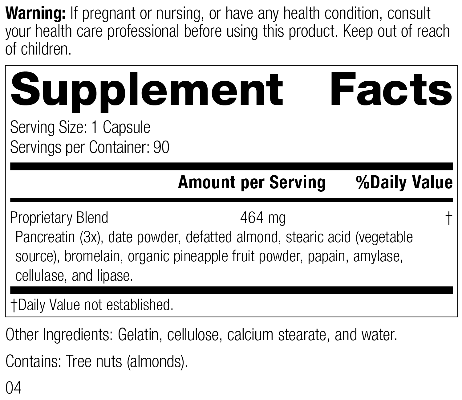 5685 Multizyme R02 Supplement Facts