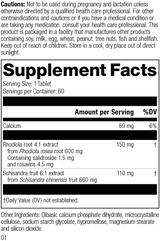 L1800 Rhodiola Schisandra R01 Supplement Facts Label