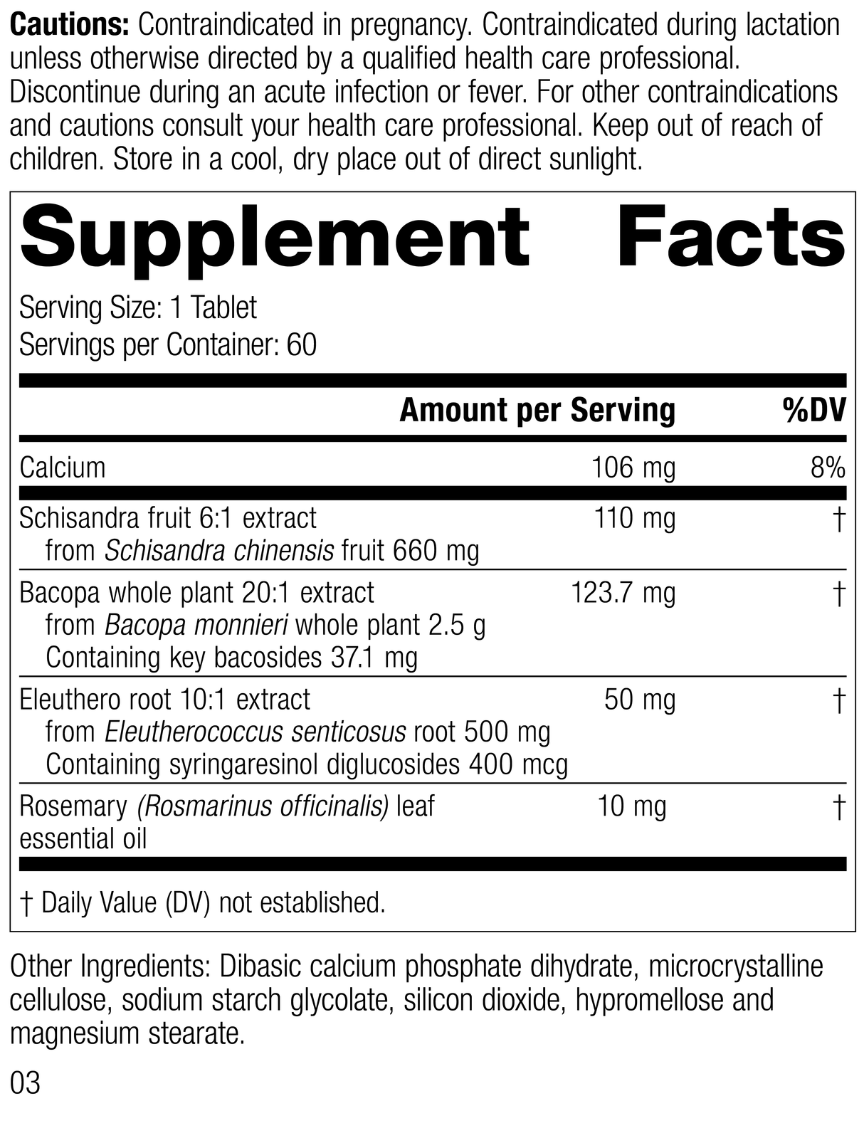Bacopa Complex, Rev 03 Supplement Facts